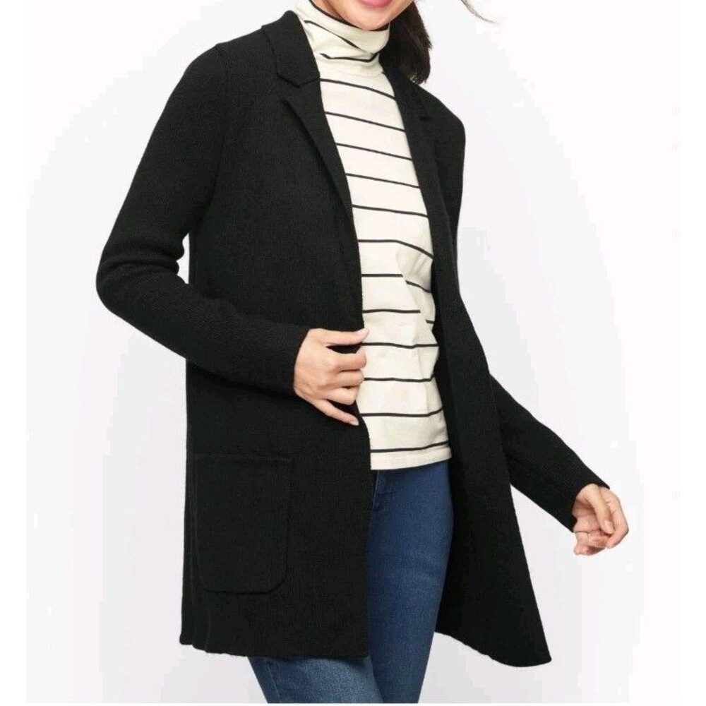 NEW Talbots Notch Collar Open Sweater Blazer Women’s Medium Black Wool Cardigan